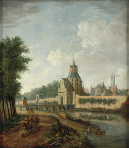 804341 Gezicht vanaf de singel over de stadsbuitengracht op de stadswal met de Wittevrouwenpoort en -brug te Utrecht ...